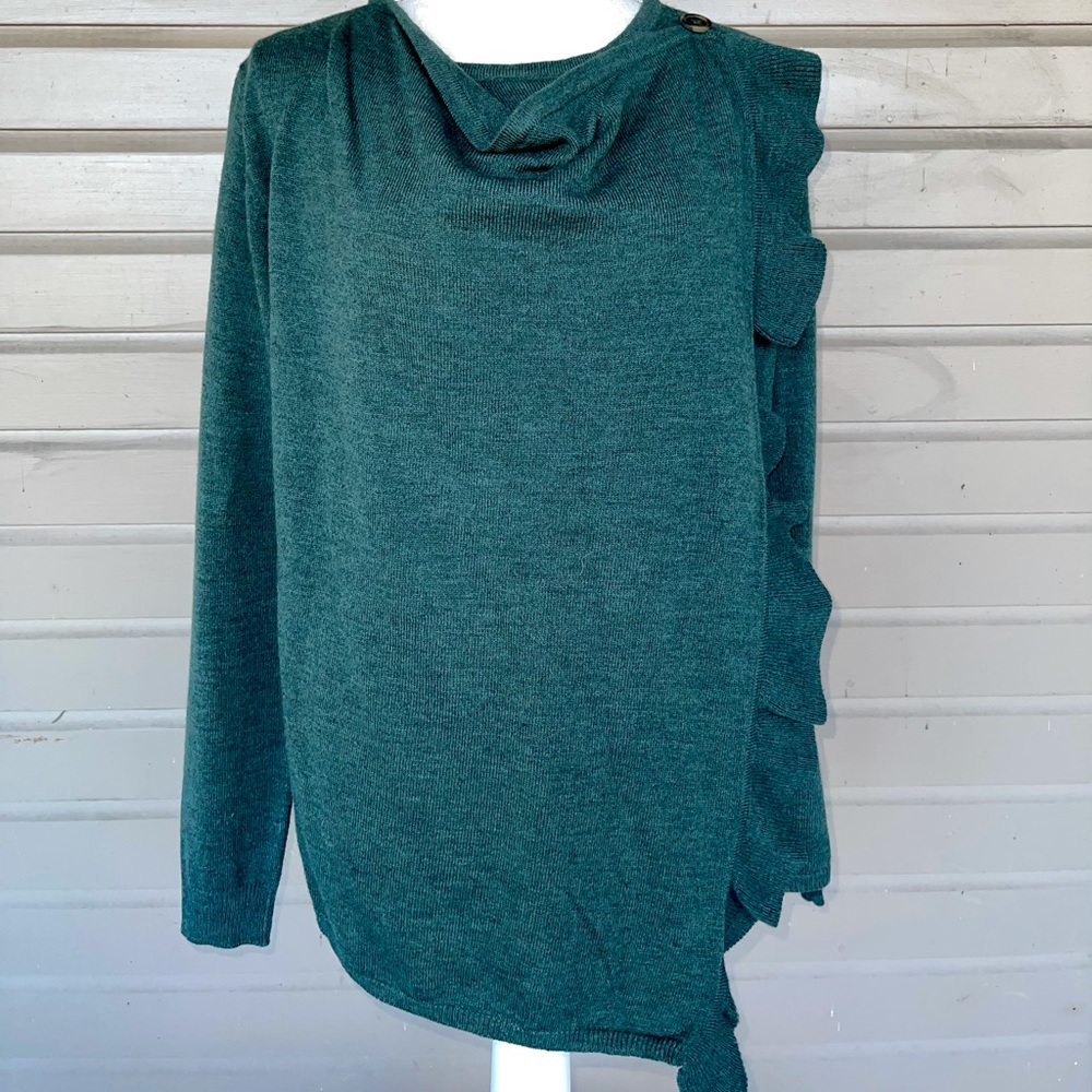 Knox Rose Forest Green Ruffle Sweater with Button Detail